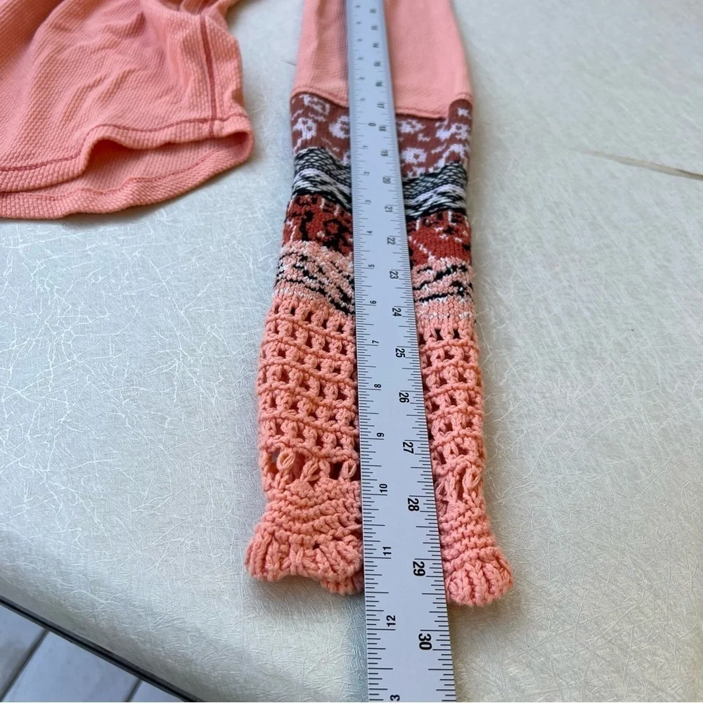 Free People BohoThermal Cuff Tee Rio Orange Long Sleeve Women Size Medium